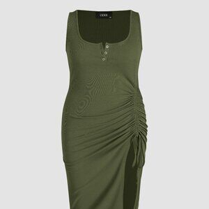 Cider Rib Button Drawstring Midi Dress